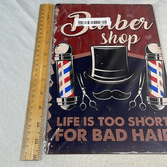Vintage Vibe NWT Barber Shop Tin Metal Sign Life Is Too Short For Bad Hair - Picture 4 of 6